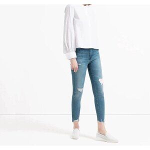7 For all Mankind Distressed "Ankle Skinny" Wash Denim Jeans, Size 26